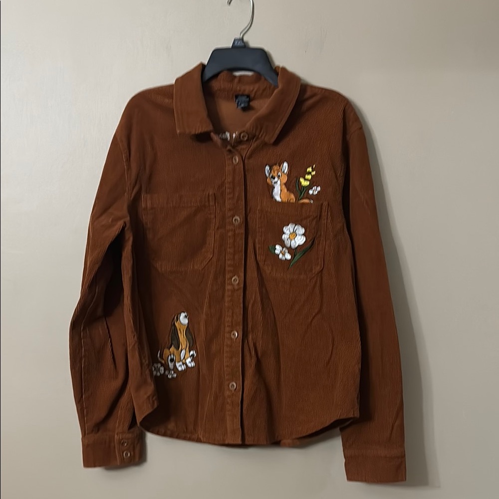 Disney ~ The Fox and the Hound Brown Corduroy Shirt ~ Women’s Size XL